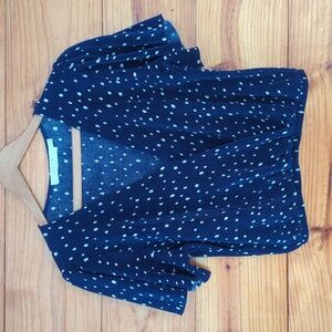 Astr the Label Midnight Blue Polka Dot Plissé Blouse S